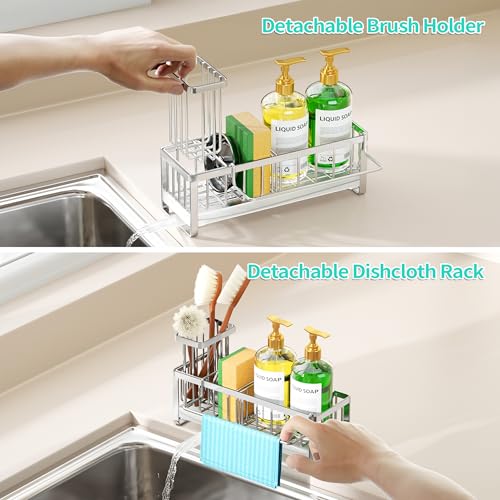 Sponge Holder for Kitchen Sink (Silver-Large / with Dishcloth Holder)