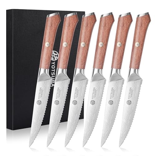 Steak Knives Set of 6 with Full Tang Rosewood Handle (6 PCS Steak Knife Set)