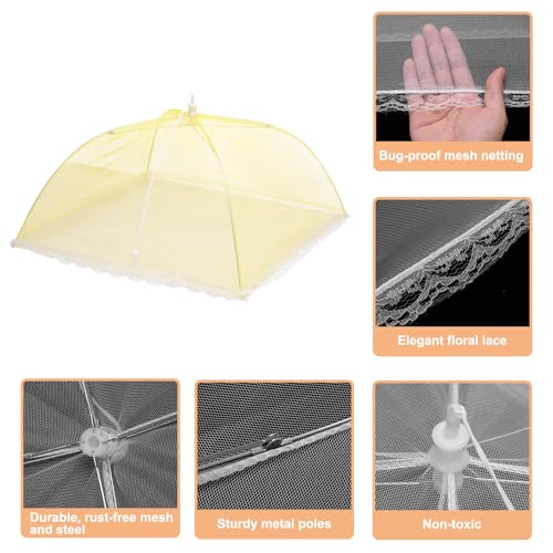 3 Pcs Large and Tall Food Covers 17" Mesh Food Covers for Outdoors Collapsible Food Protector Covers Tent for Parties Outdoor Picnics BBQs (17" / Yellow)