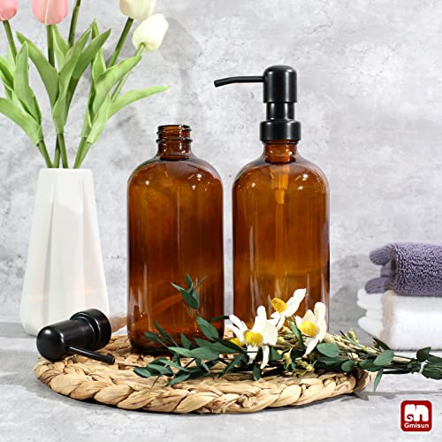 Amber Glass Soap Dispenser (Amber Bottle + Black Pump / 2 Pack)
