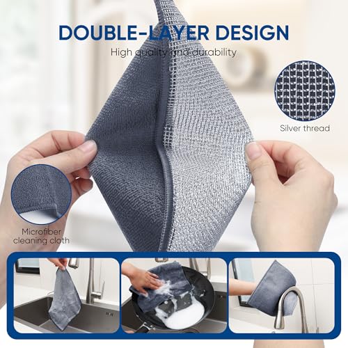 Non Scratch Wire Dishcloth (10pcs Double Layer Silver / 9.05x10.6-10PACK)