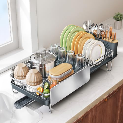 Stainless Steel Dish Drying Rack for Kitchen Counter (Silver)