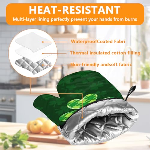Green Clover Oven Mitts and Pot Holders Sets 4Pcs (Green Clover)