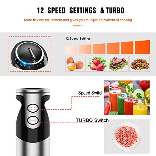 3-in-1 Immersion Hand Blender, 12 Speeds, Titanium Blades, Black