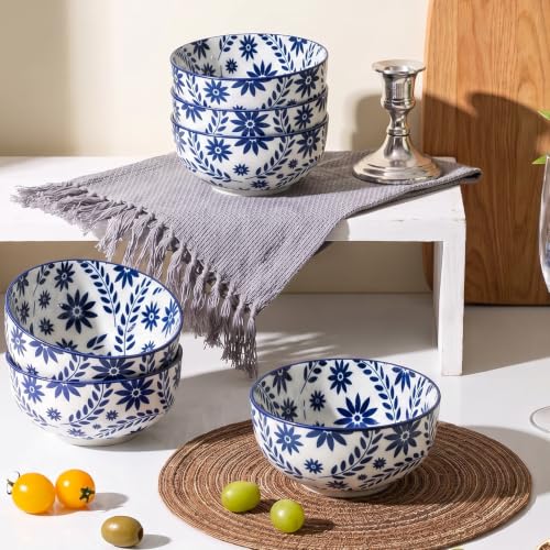 Cereal Bowls Set of 6 (Blue Floral Mandala)