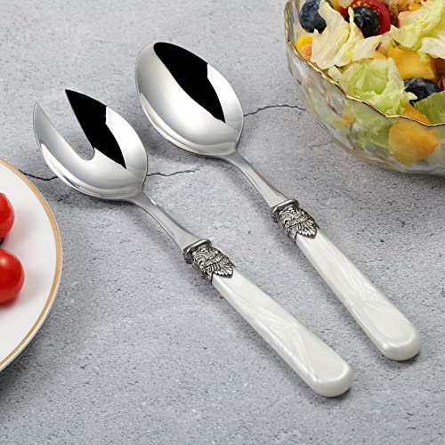 2 piece Salad Servers Stainless Steel Salad Serving Set Salad Fork and Spoon (White)
