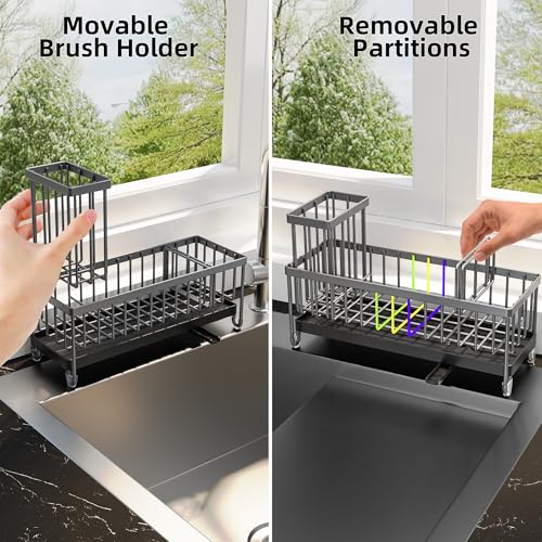 Extra Large Sponge Holder for Kitchen Sink Organizer Caddy (Grey)