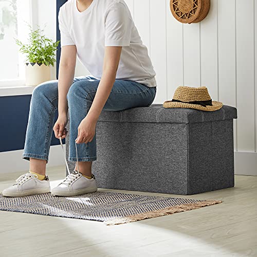 Ottoman Storage Bench (Dark Gray + White / 15"D x 30"W x 15"H (without Flipping Lid))