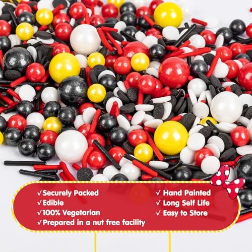 Edible Black White Red Yellow Pearls Jimmies Round Confetti Sprinkles (Mouse House)