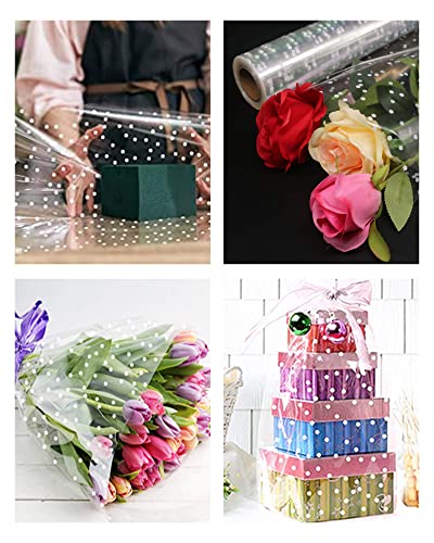 Clear Cellophane Wrap Roll with White Dots (291.67 Sq Ft)