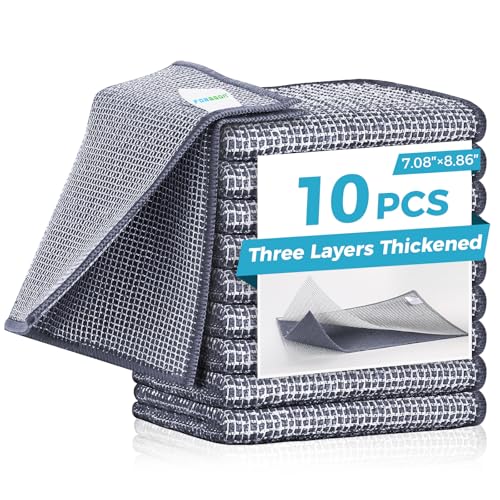 Non Scratch Wire Dishcloth (10pcs Three-layer [Middle Clip Rag] / 7.08x8.86-10Pack)
