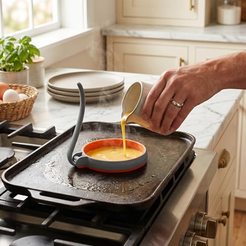 Silicone Egg Molds Pancake Molds for Kids (2Pcs Round+2Pcs Square / Gray)