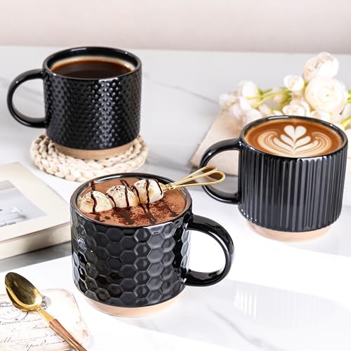 12 OZ Stackable Coffee Mugs Set of 4 (Black / 12 Ounces)