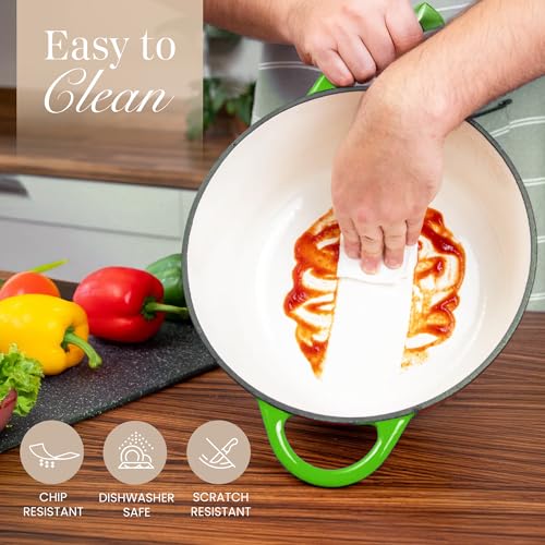 Enamelled Cast Iron Dutch Oven Pot with Lid (Green / 6.4-Quart - Deep)