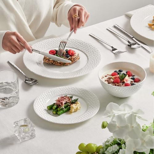 18Pcs Hammered Rim White Bone China Set (White-hammered / service for 6-18pcs)
