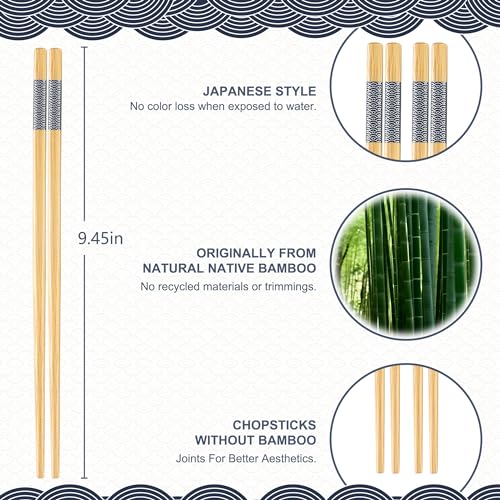 10Pairs Bamboo Chopsticks Reusable (Style 1 - 10 Pairs - 9.45 inches)