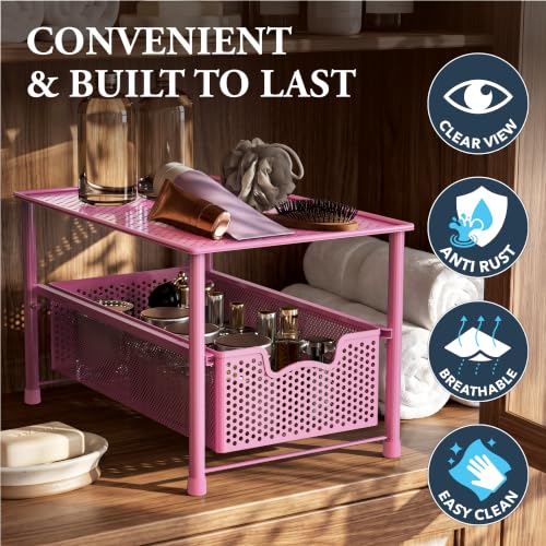 Stackable Under Sink Sliding Basket Drawer (Pink)