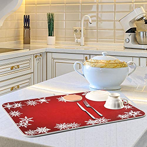 Super Absorbent Dish Drying Mat (Christmas Snowflake Abstract / 18" x 24")