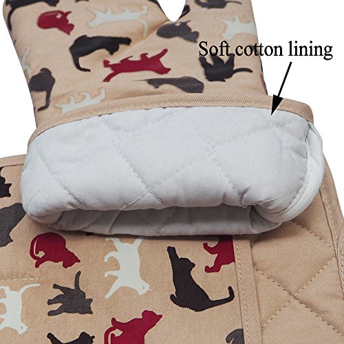 Oven Mitts 1 Pair (Cat, Khaki Mittens)