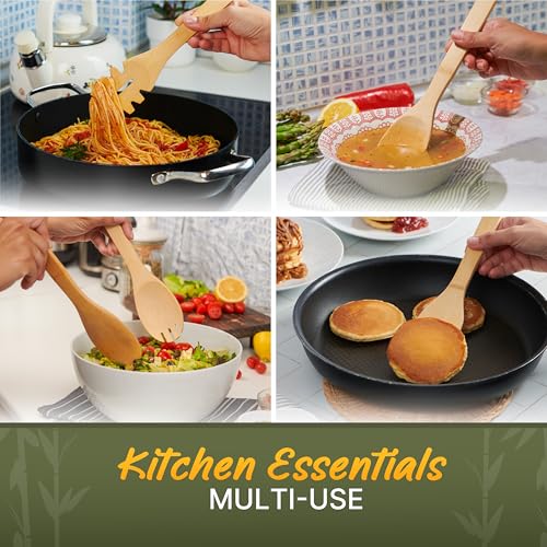Bamboo Cooking Utensils Set 7 Pcs with Holder (7 Pieces Extended)