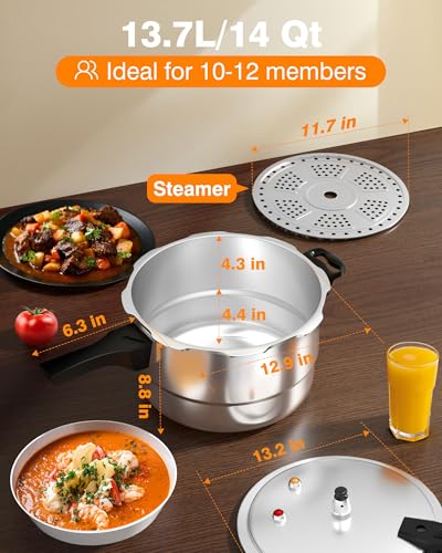 14Qt Aluminum Pressure Cooker w (14.8 Quarts)