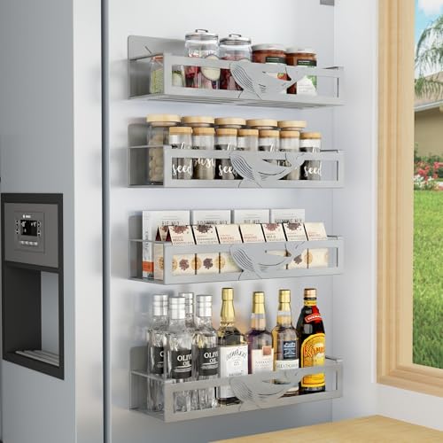 Magnetic Spice Rack for Refrigerator (Gray-4 Pack)