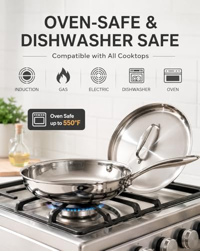 Stainless Steel Frying Pan 8 Inch with Lid (Stainless Steel / 8IN)