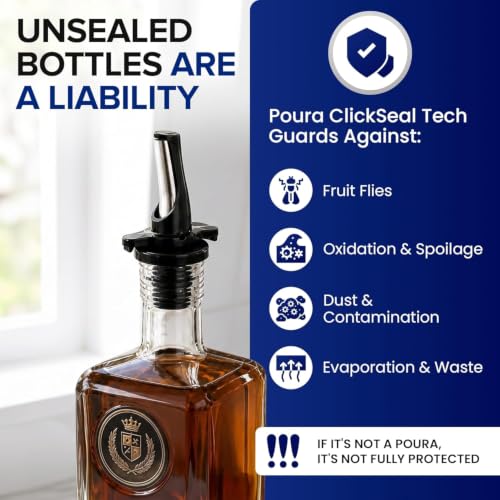 3-in-1 Airtight Liquor Bottle Pourers & Olive Oil Spouts with Built-in Caps (Silver 2pk + 2 Adapters)