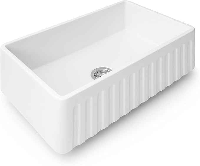 Ruvati 30 x 20 inch Fireclay Reversible Farmhouse Apron-Front Kitchen Sink Single Bowl - White - RVL2100WH