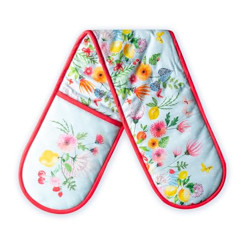 Double Oven Mitts 100% Cotton Double Oven Glove (093 - Jardin D'ete - Mint / 7" x 35" (Double Oven Mitt))