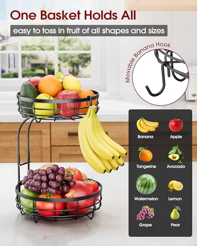Fruit Basket for Kitchen Counter (Black / 2 Tier Standard)