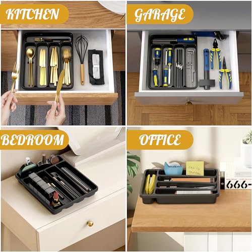 Silverware Organizer for Kitchen Drawer (Normal / Black)