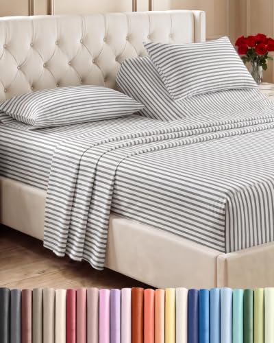Flex Top Split Head King 4 Piece Sheet Set (45 - Grey Stripes 2 / Split Head/Flex Top)