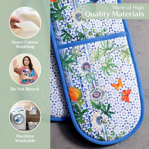 Double Oven Mitts 100% Cotton Double Oven Glove (087 - Passiflora / 7" x 35" (Double Oven Mitt))