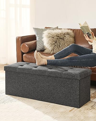 Ottoman Storage Bench (Dark Gray + White / 15"D x 43"W x 15"H (without Flipping Lid))