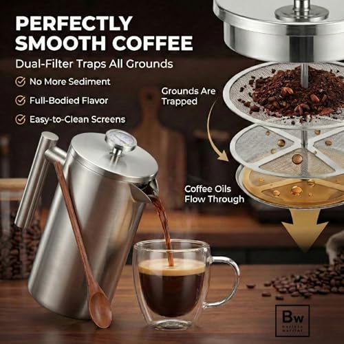 French Press Coffee Maker (Silver)