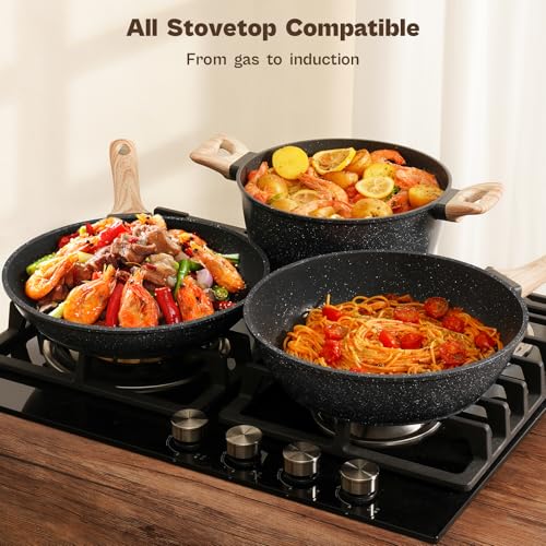 Pots and Pans Set Non Stick (Black / 13 Pieces)