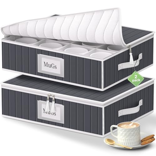 Mug and Cup Storage Box with Dividers (Gray01 / 2 Pack Mug and Cup Storage Box (Gray))