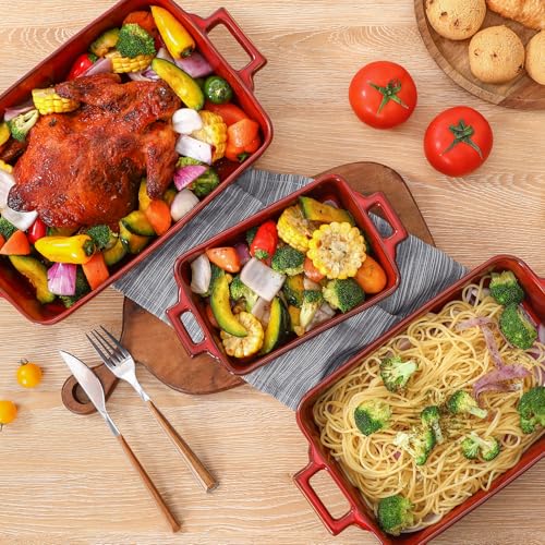 Ceramic Bakeware Set (Set of 3 / Cherry Red)