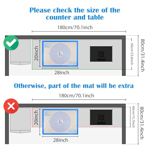 Nonstick Silicone Pastry Mat Extra Large with Measurements Dough Baking Mat (Blue / 28"L x 20"W)