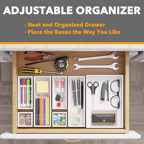 7 Piece Bamboo Drawer Organizer Storage Boxes Set (7-Piece / White)