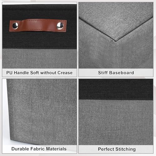 Large Fabric Storage Baskets (Gray / Black / Extra Large -17"x12"x15")