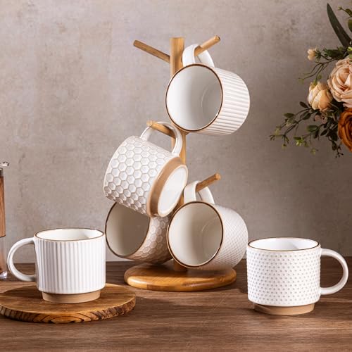 12 OZ Stackable Coffee Mugs Set of 6 (Off-White / 12 Ounce(6PCS))