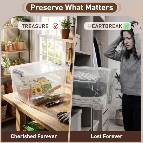 4 Pack 32 QT Clear Plastic Storage Bins with Latching Lids (Clear White / 4 PCS-32 QT)