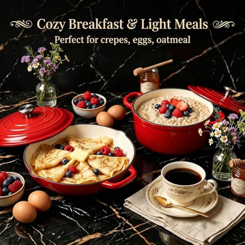 5 Piece Red Enameled Cast Iron Cookware Set (Red D)