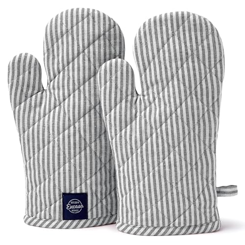 Oven Mitts Heat Resistant Kitchen Gloves (Oven Gloves / Ticking Black)