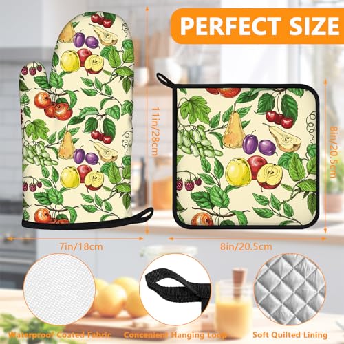 Fruit Flower Oven Mitts and Pot Holders Sets 4Pcs (Fruit Flower)