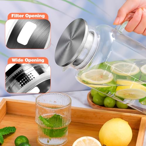 68oz Glass Pitcher with Lid and Handle for Fridge (Grey Silicone)