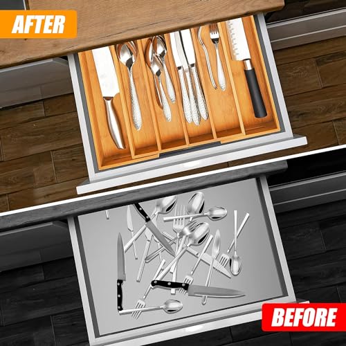 Kitchen Silverware Drawer Organizer and Storage Flatware Cutlery Utensil Holder Spice Rack Containers Bathroom Counter Cabinet Office Desk Makeup Drawer Tray Kitchen and Dining Tools Decor Accessories (2.01 Count)