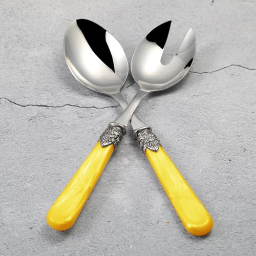 2 piece Salad Servers Stainless Steel Salad Serving Set Salad Fork and Spoon (Yellow)